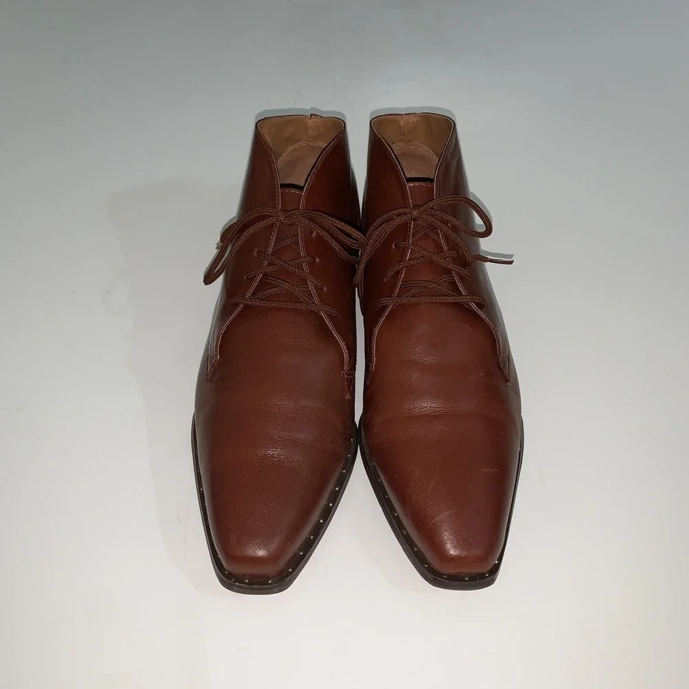 Seychelles Boots Womens 10 Brown Leather Abby Ankle Lace Up Block Heel Booties